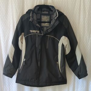Free Country Black and Grey Snowboarding Cost With Detachable Hood Size XL 14-16
